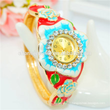 Personalized Luxury Colorful Rhinestone Flower Bangle Watch For Women B075